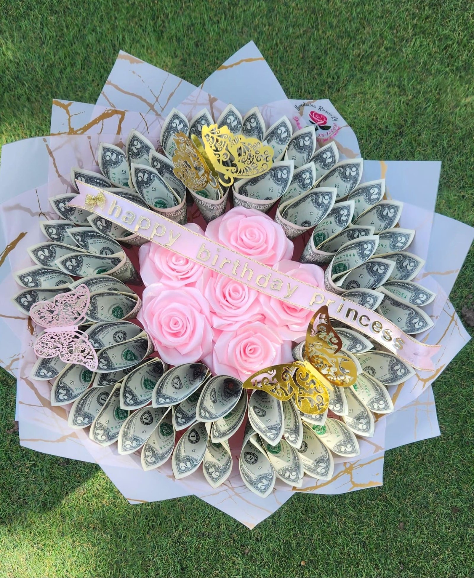 Ramo de Billetes y Rosas Rosas