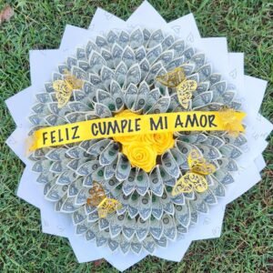 Ramo de Billetes y Rosas Amarillas Feliz Cumpleaños